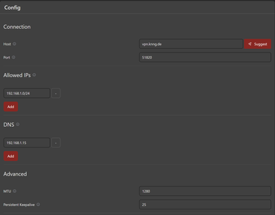 wg-easy config: host, port, allowed IPs, DNS, MTU and keepalive